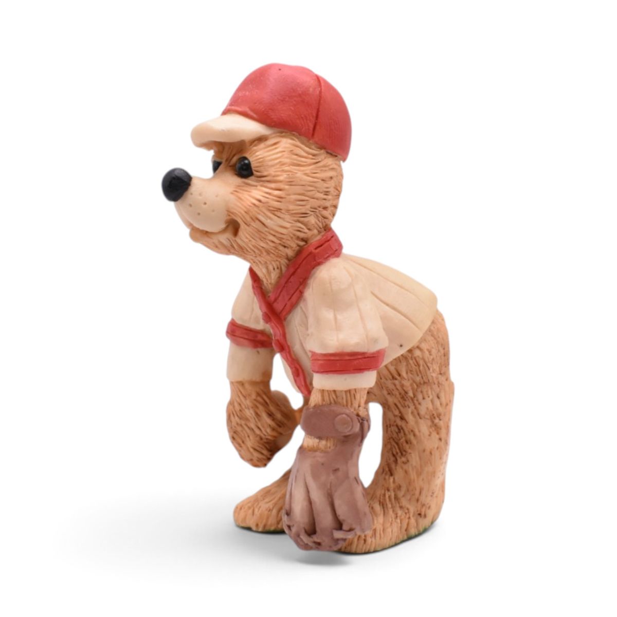 Vintage Baseball Bear Figurine with Red Cap and Mitt