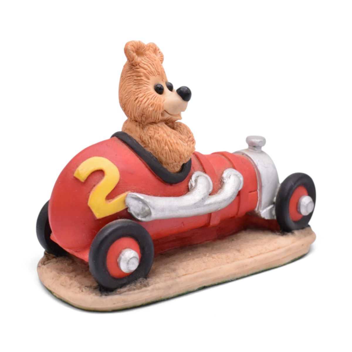 Vintage Teddy Bear Red Race Car Figurine, Number 2
