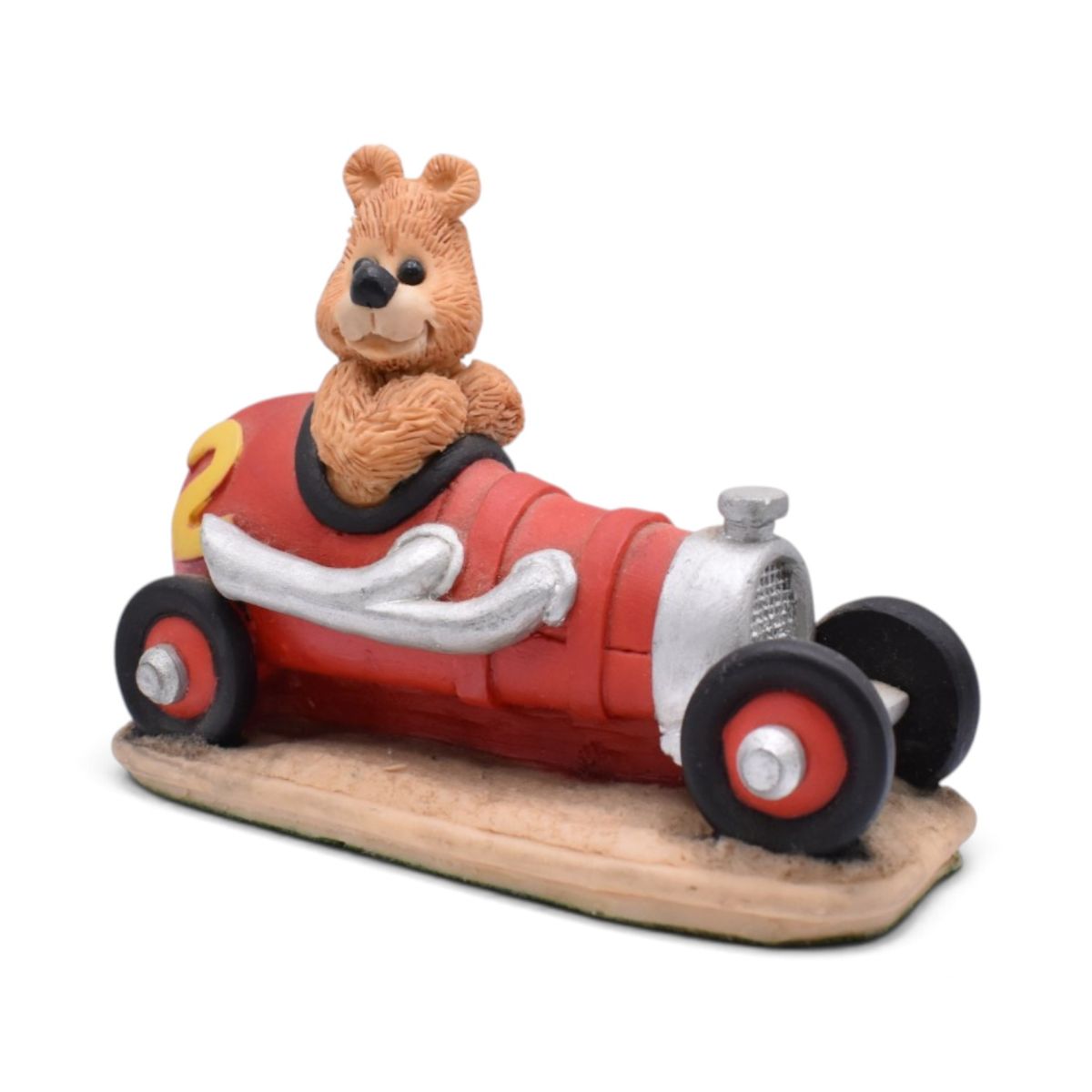 Vintage Teddy Bear Red Race Car Figurine, Number 2