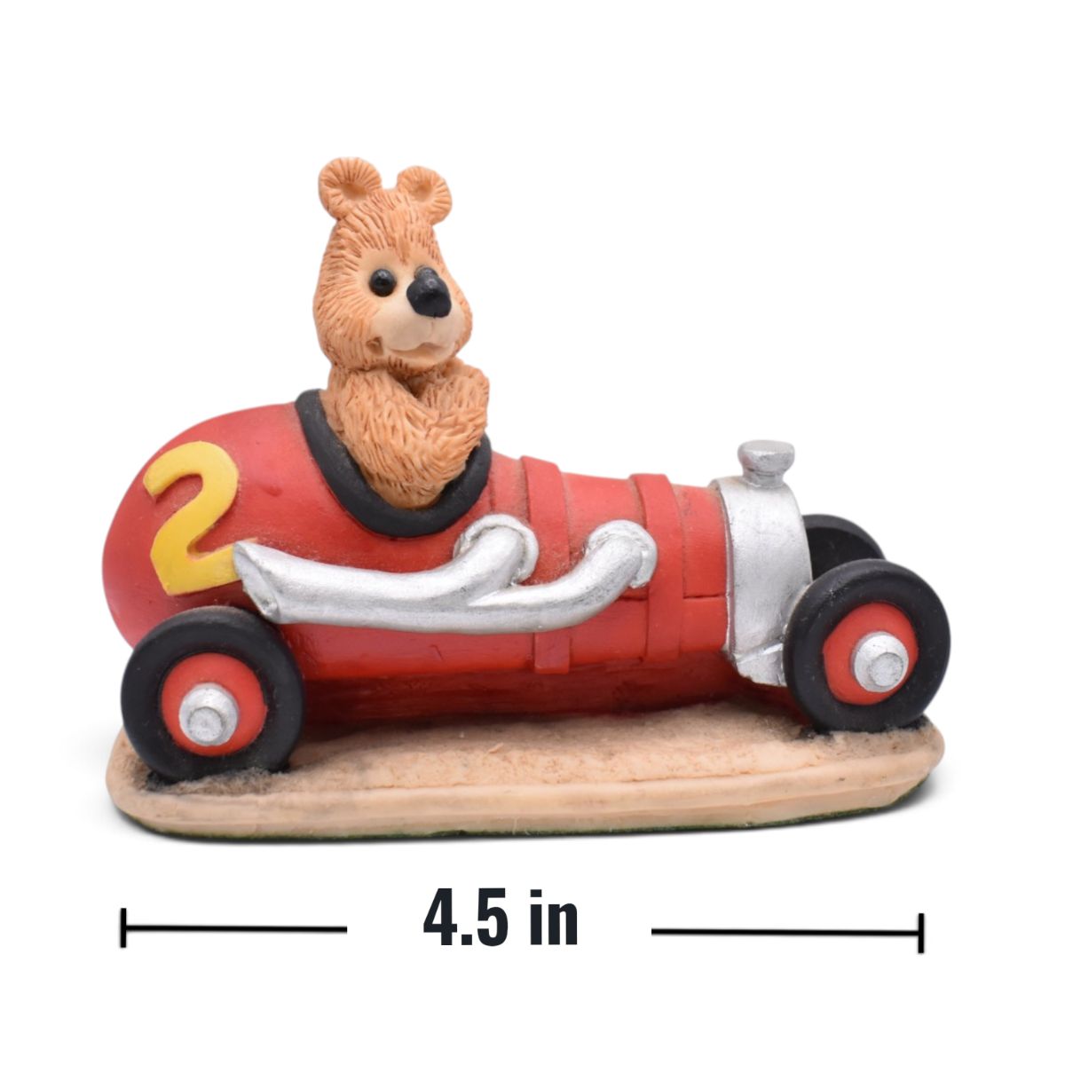 Vintage Teddy Bear Red Race Car Figurine, Number 2
