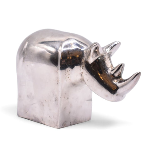 Silver Plated Rhino Paperweight Figurine