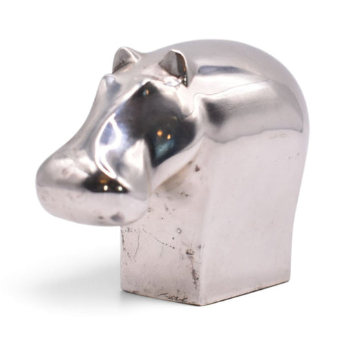 Silver Plated Hippo Paperweight Figurine
