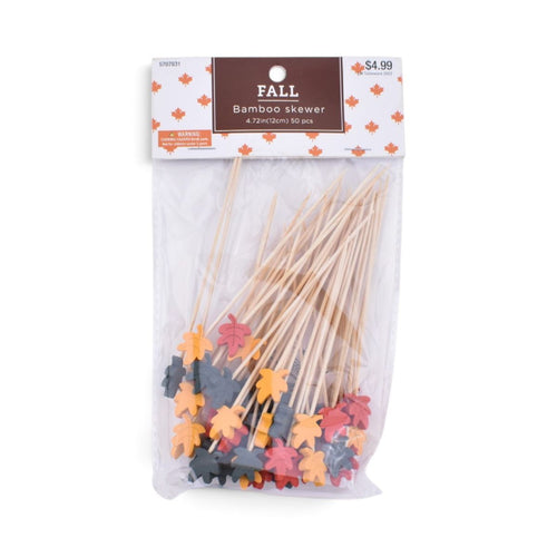 Fall Maple Leaf Bamboo Skewers, 50 pcs
