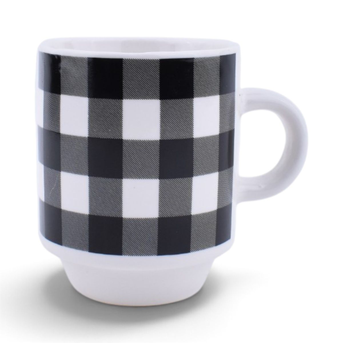 Black and White Buffalo Plaid Espresso Mugs - Set of 4 with Display Stand