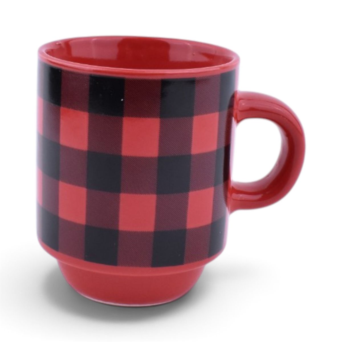 Red and Black Buffalo Plaid Espresso Mugs - Set of 4 with Display Stand
