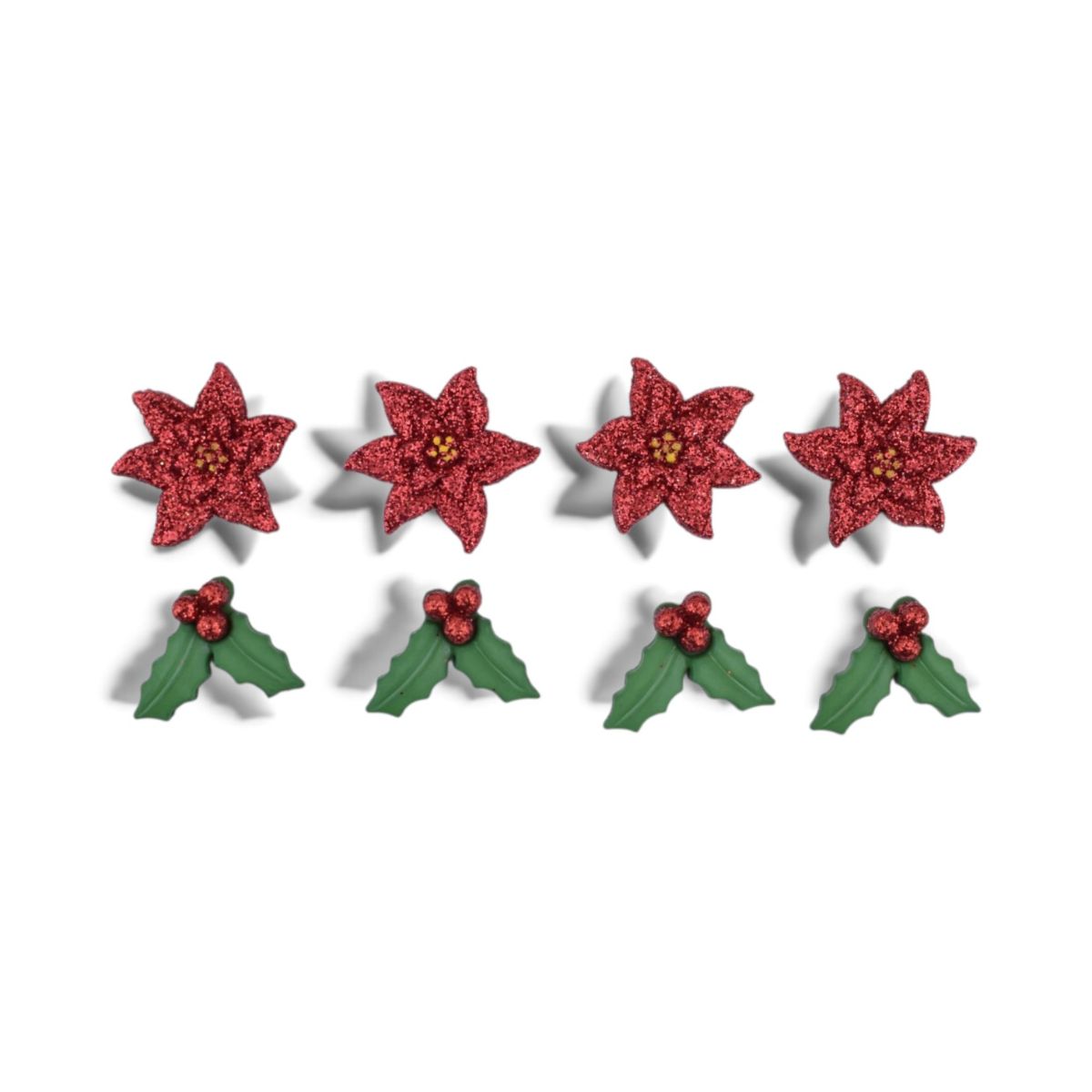 Christmas Poinsettia Holly Flatbacks, 8 Pieces