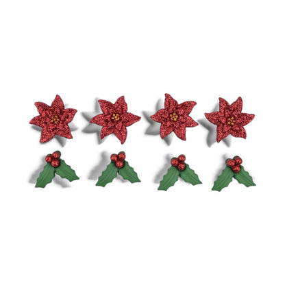 Christmas Poinsettia Holly Flatbacks, 8 Pieces