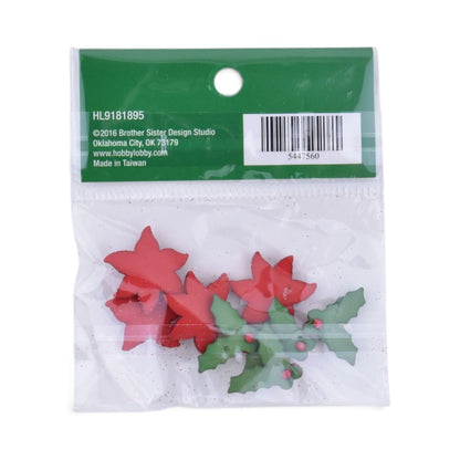 Christmas Poinsettia Holly Flatbacks, 8 Pieces