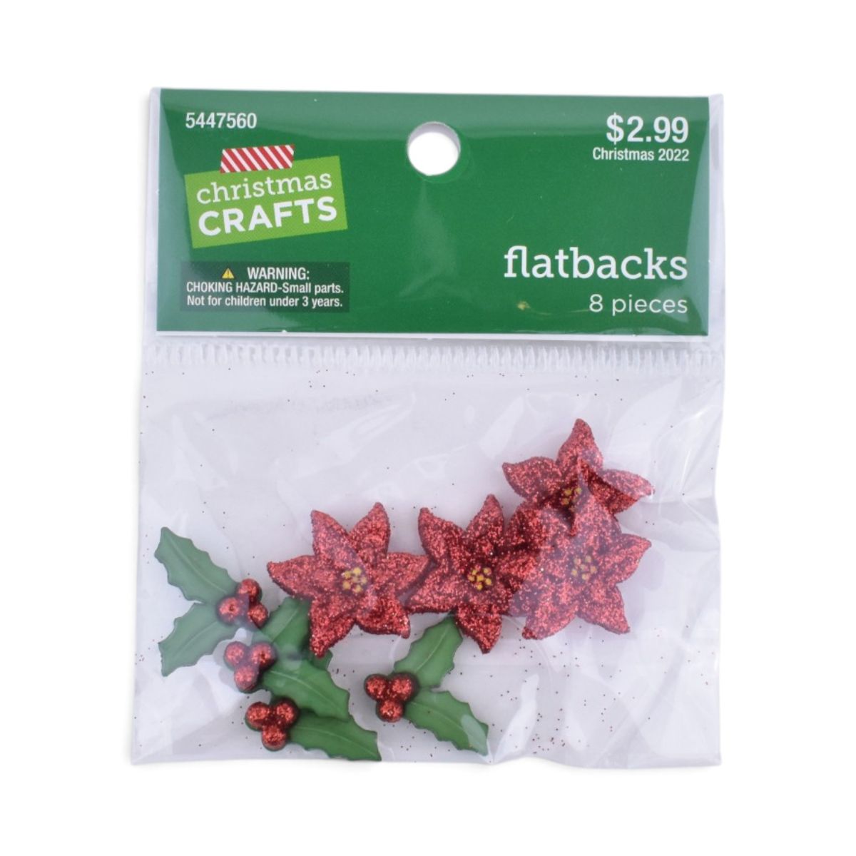 Christmas Poinsettia Holly Flatbacks, 8 Pieces