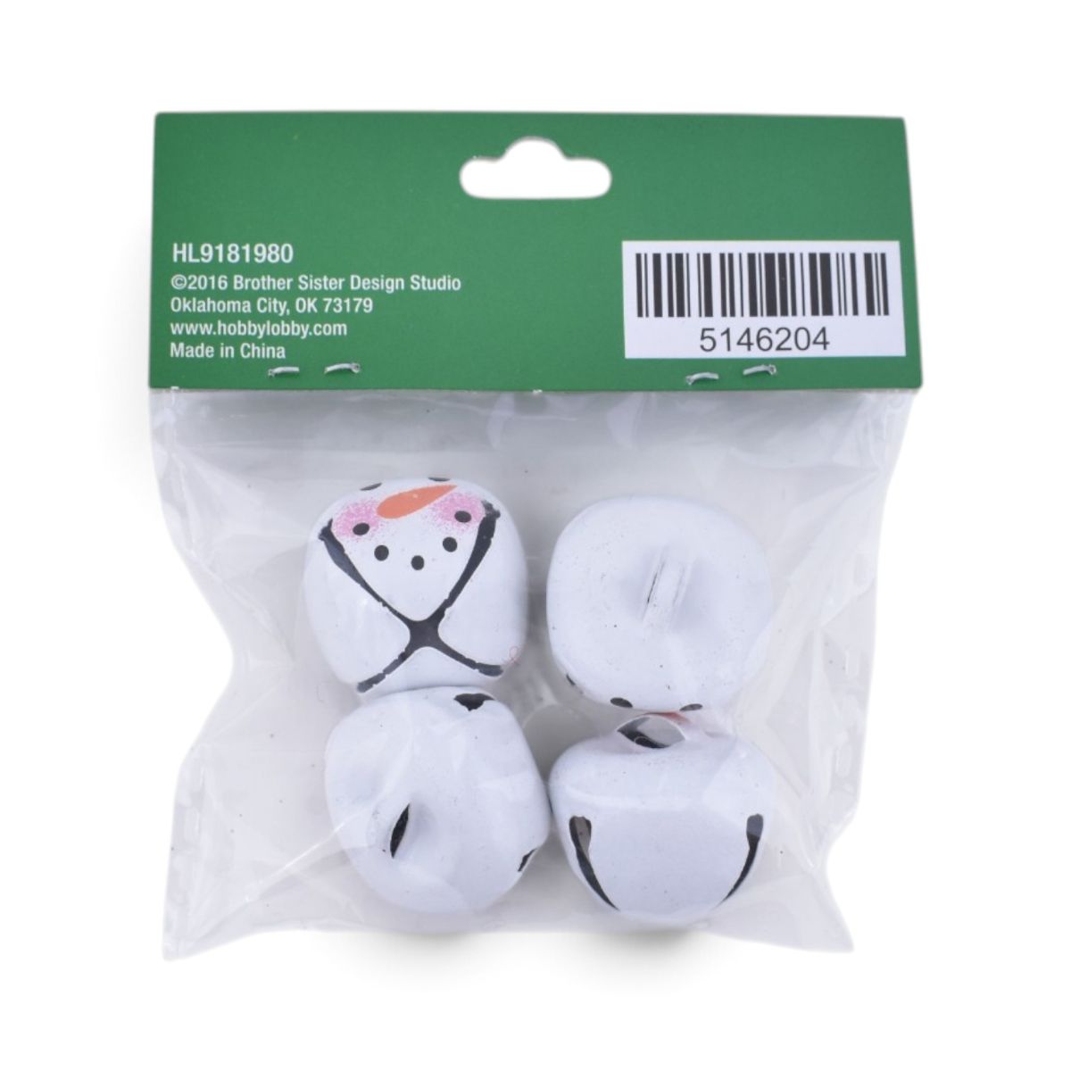 Snowman Face Bells, White, 4 Pieces