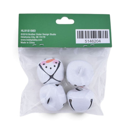 Snowman Face Bells, White, 4 Pieces