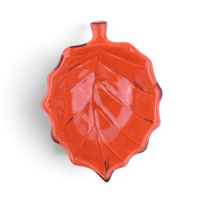Red Ceramic Leaf-Shaped Bowl