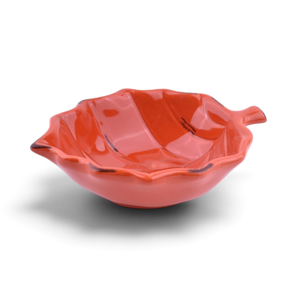 Red Ceramic Leaf-Shaped Bowl