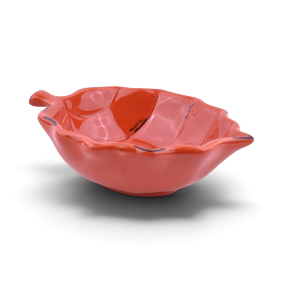 Red Ceramic Leaf-Shaped Bowl