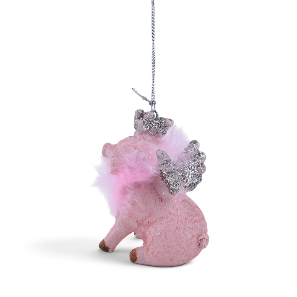 Flying Angel Pig Ornament w/ Silver Accents