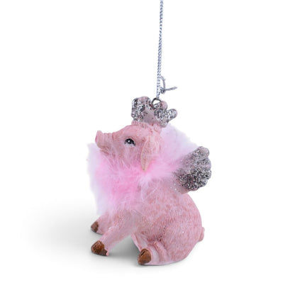 Flying Angel Pig Ornament w/ Silver Accents