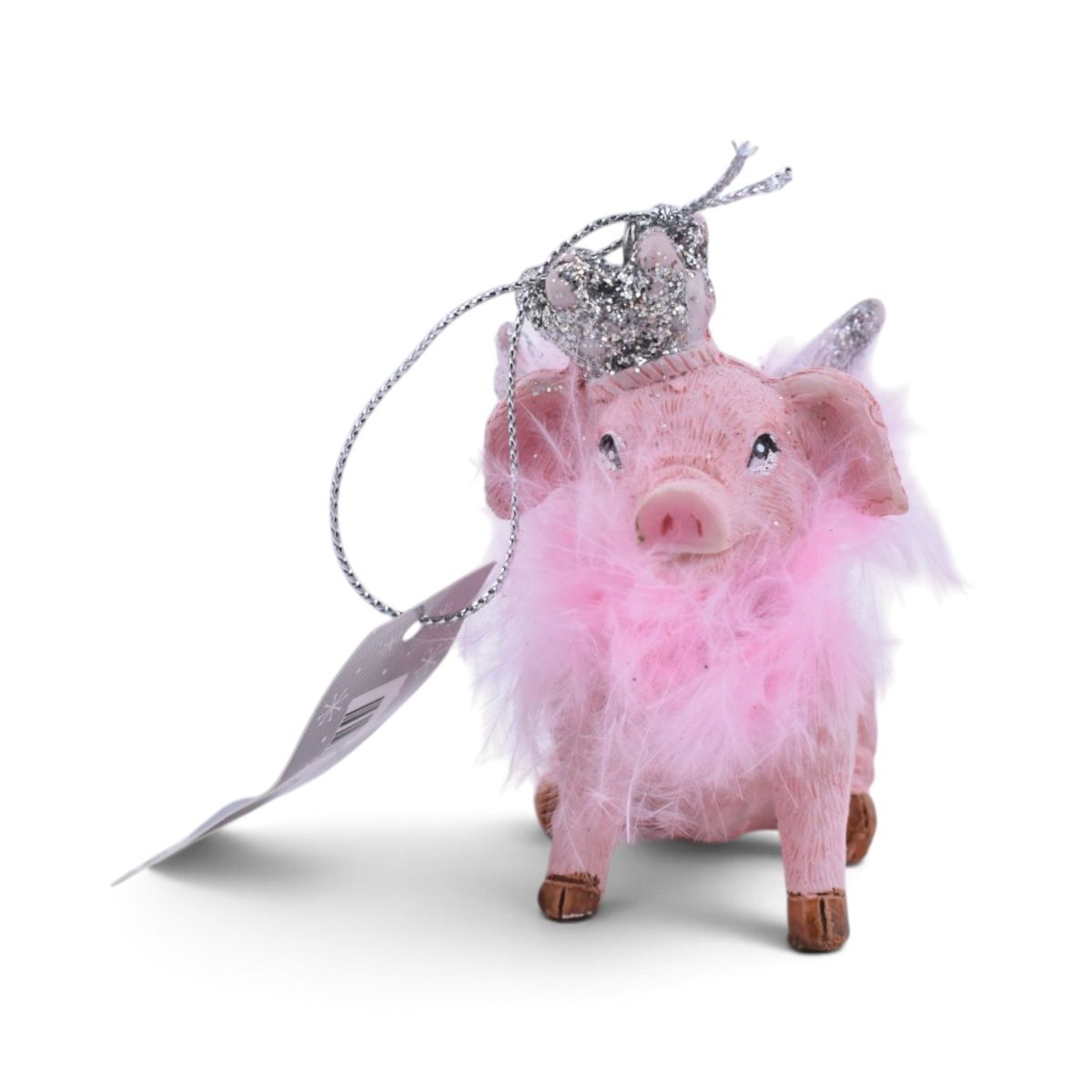 Flying Angel Pig Ornament w/ Silver Accents