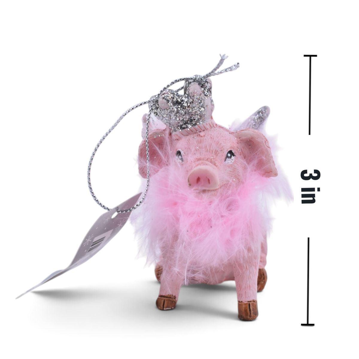 Flying Angel Pig Ornament w/ Silver Accents