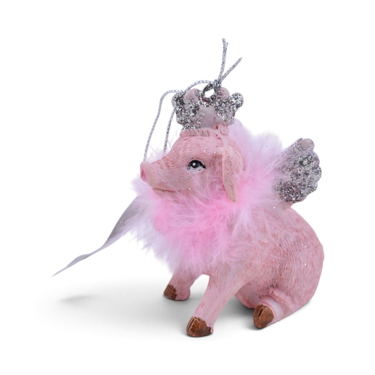 Flying Angel Pig Ornament w/ Silver Accents