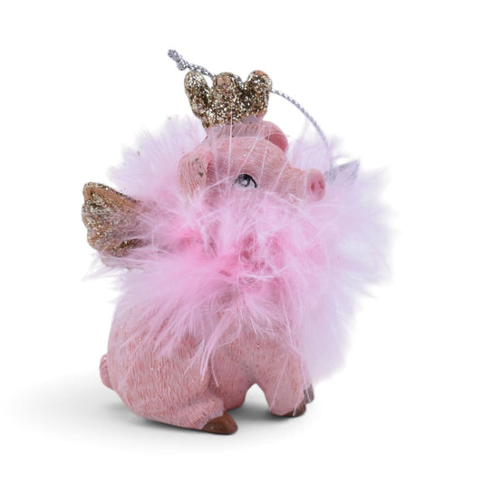 Flying Angel Pig Ornament w/ Gold Accents