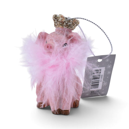 Flying Angel Pig Ornament w/ Gold Accents