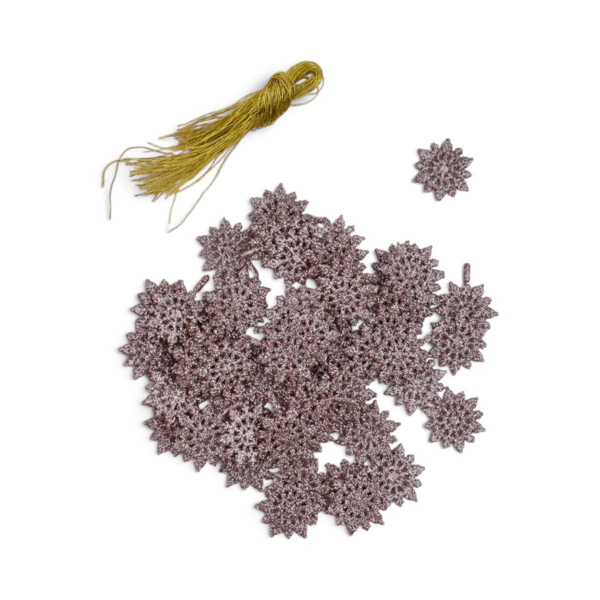 Bronze Glitter Snowflake Ornaments, 60 pc with Gold Hanging Cord