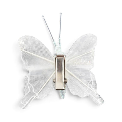White Glitter Butterfly Clip Ornaments, 10 pc