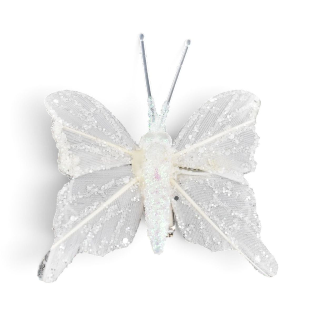 White Glitter Butterfly Clip Ornaments, 10 pc