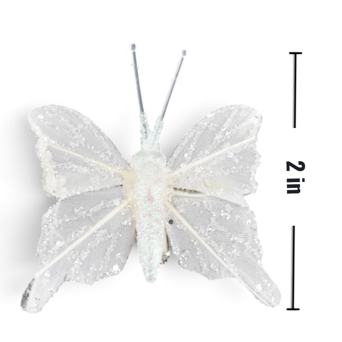 White Glitter Butterfly Clip Ornaments, 10 pc