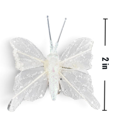 White Glitter Butterfly Clip Ornaments, 10 pc