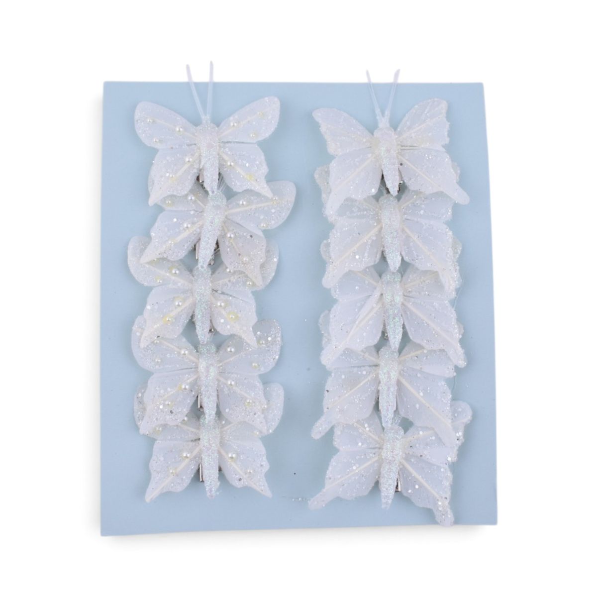 White Glitter Butterfly Clip Ornaments, 10 pc