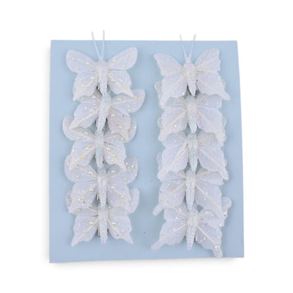 White Glitter Butterfly Clip Ornaments, 10 pc