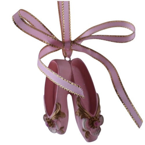 Pink Ballet Pointe Shoes Ornament with Gold Accents