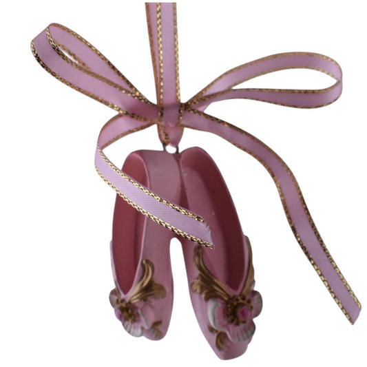 Pink Ballet Pointe Shoes Ornament with Gold Accents