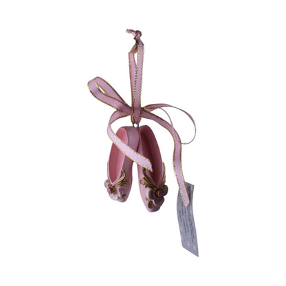 Pink Ballet Pointe Shoes Ornament with Gold Accents