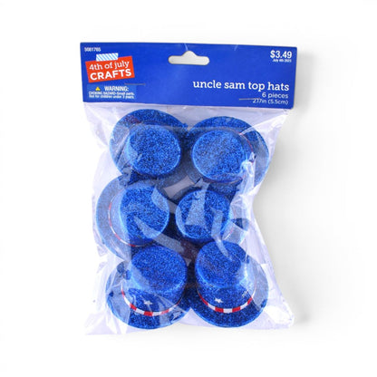 Uncle Sam Top Hats Blue Glitter - Set of 6