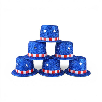 Uncle Sam Top Hats Blue Glitter - Set of 6