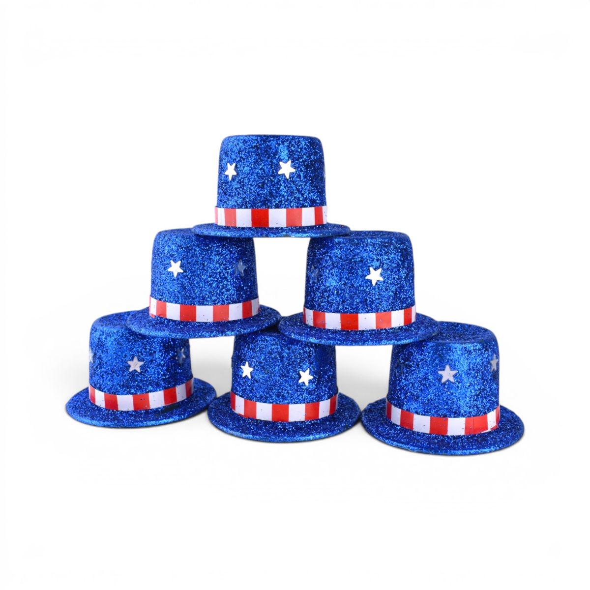 Uncle Sam Top Hats Blue Glitter - Set of 6