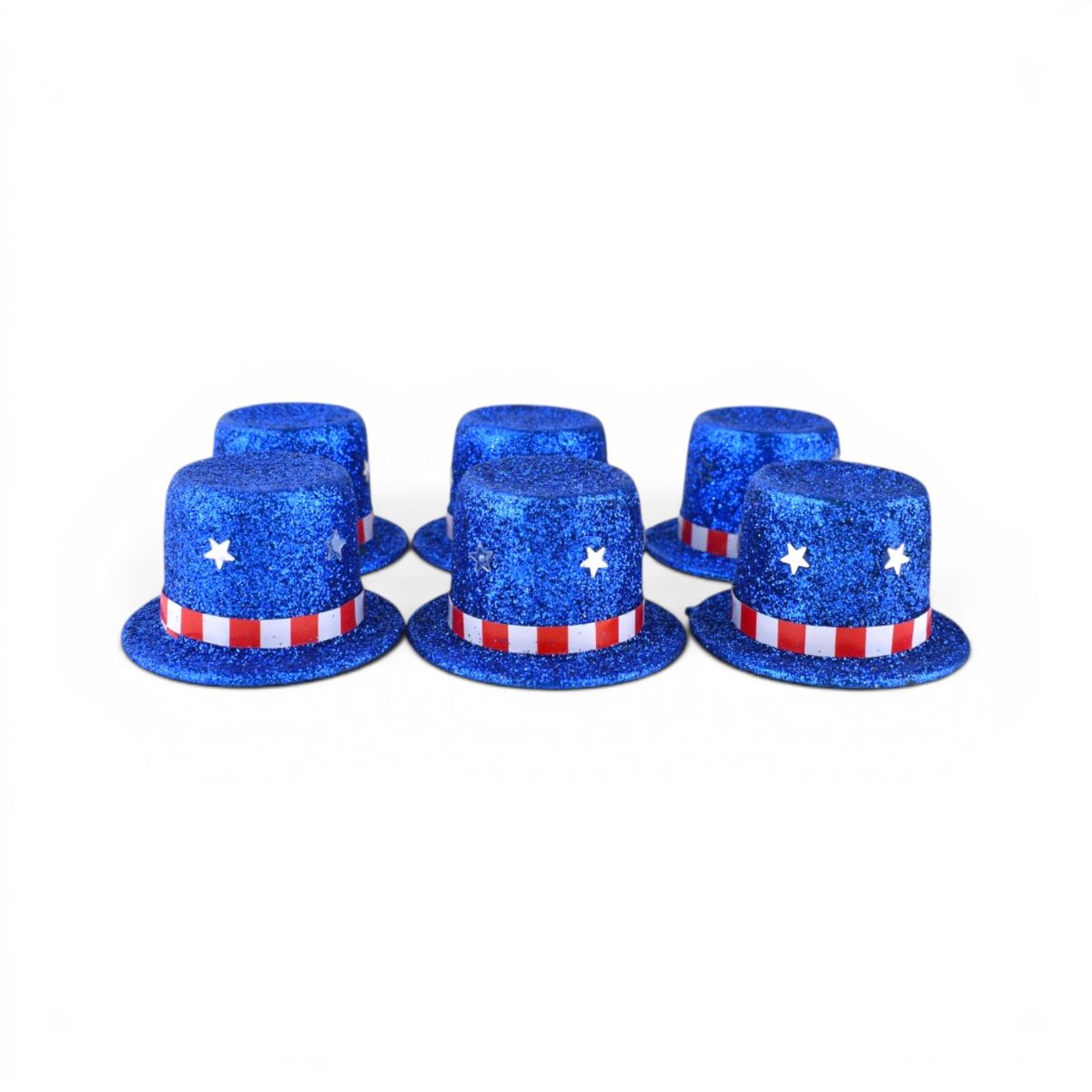Uncle Sam Top Hats Blue Glitter - Set of 6