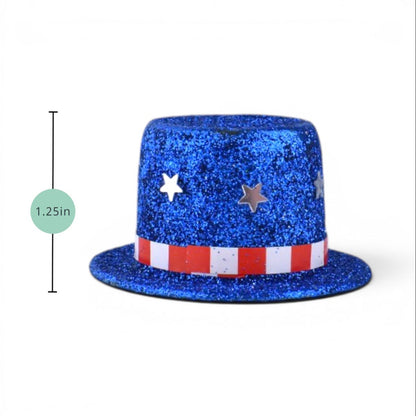 Uncle Sam Top Hats Blue Glitter - Set of 6
