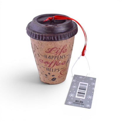 Life Happens Coffee Helps Wooden Ornament