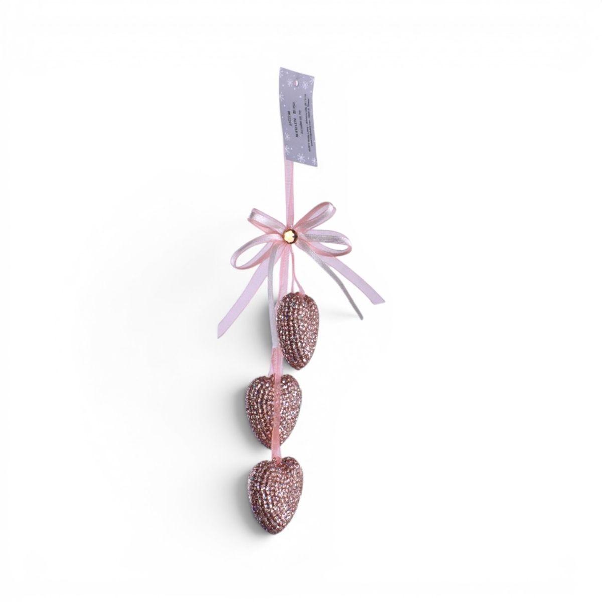 Rose Gold Beaded Heart Ornament Trio