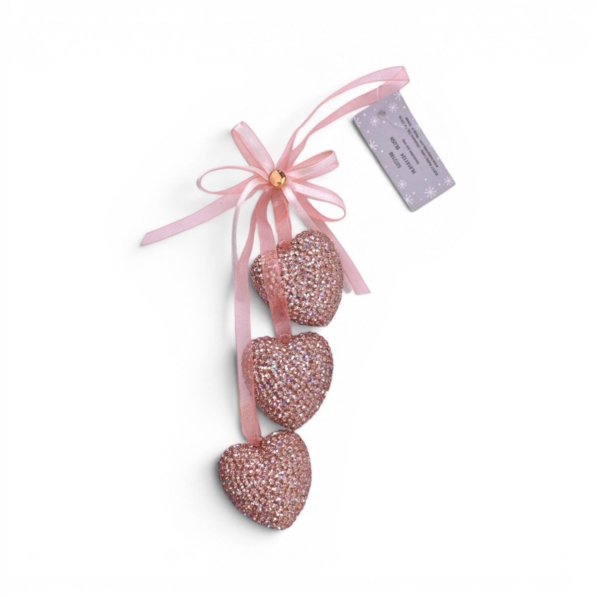 Rose Gold Beaded Heart Ornament Trio