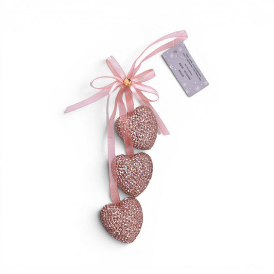 Rose Gold Beaded Heart Ornament Trio