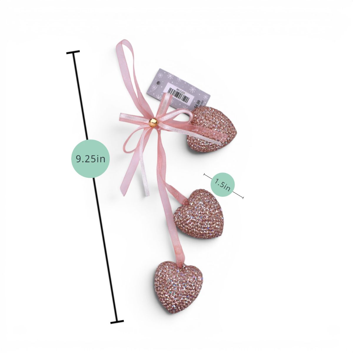 Rose Gold Beaded Heart Ornament Trio