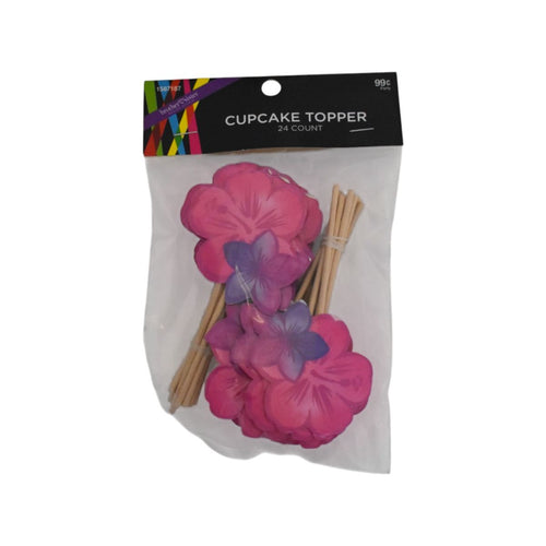 Pink Flower Cupcake Topper, 24 Count