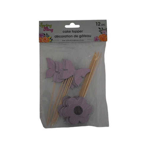 Purple Butterfly & Flower Cake Toppers, 12 Piece Set