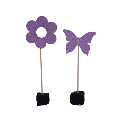 Purple Butterfly & Flower Cake Toppers, 12 Piece Set