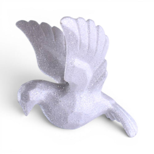 Winter White Glitter Flying Bird Ornament