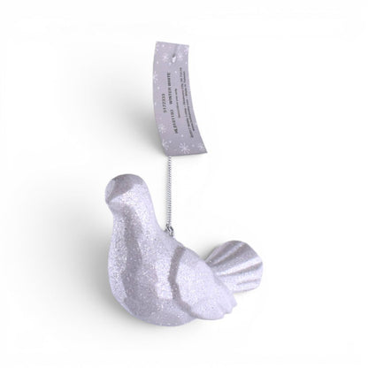 Winter White Glitter Resting Bird Ornament